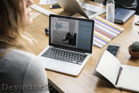 Devostock Business people working on a laptop
