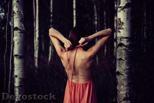 Devostock Backless Dress In Woods