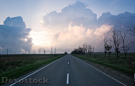 Devostock Blue Clouds Light Road