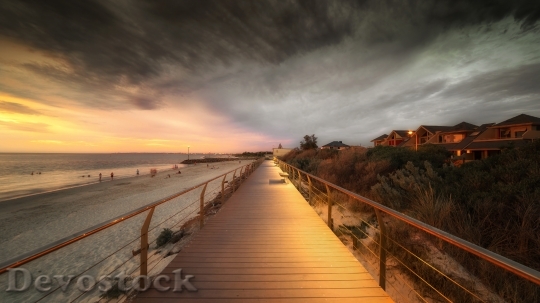 Devostock Boardwalk Beach Clouds Sea