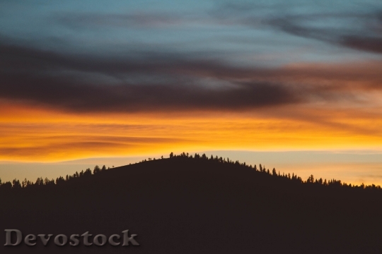 Devostock Hill Sunset Silhouette Wooded