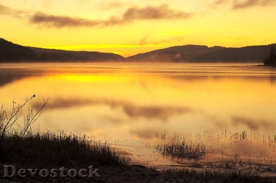 Devostock Lake Sunset Colorful Reflection