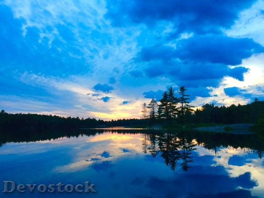 Devostock Lake Sunset Reflection Glassy