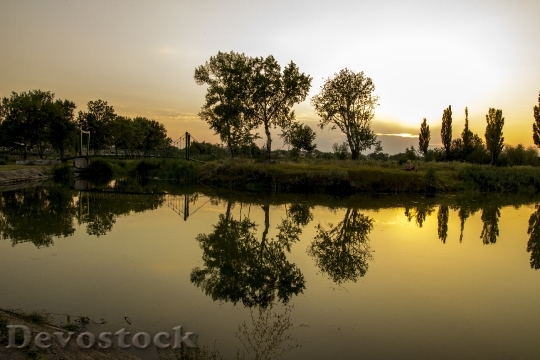 Devostock Lake Sunset Reflection Water