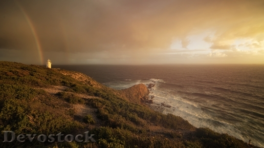 Devostock Rainbow Lighthouse Sunset Golden