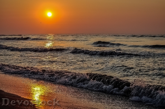 Devostock Shore Waves Sunset Sky 0