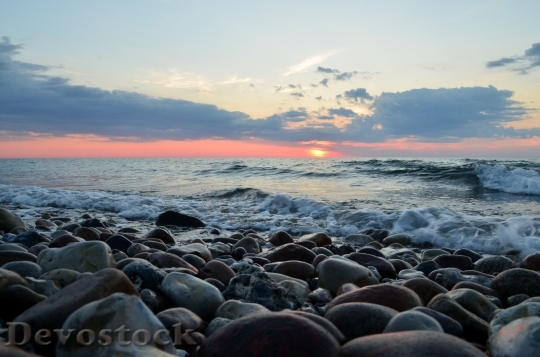 Devostock Stones Sea Sunset Beach