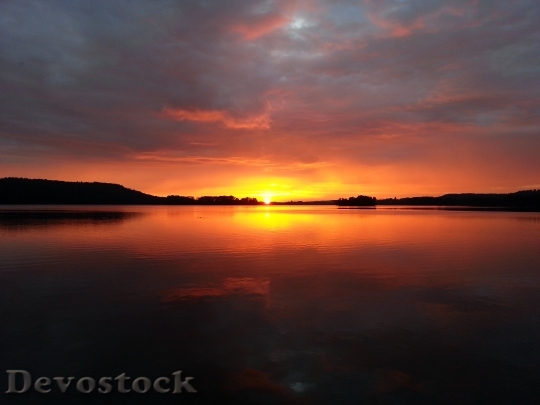 Devostock Sun Sunset Lake Afterglow