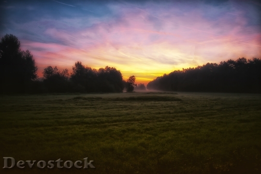 Devostock Sunrise Meadow Landscape Morning