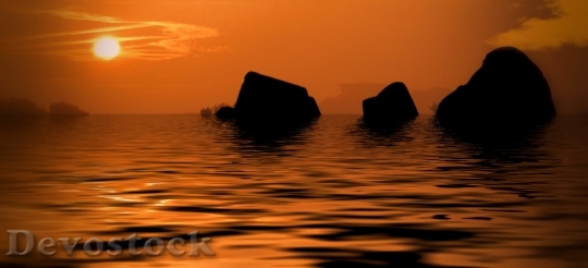 Devostock Sunrise Rock Sea Sky