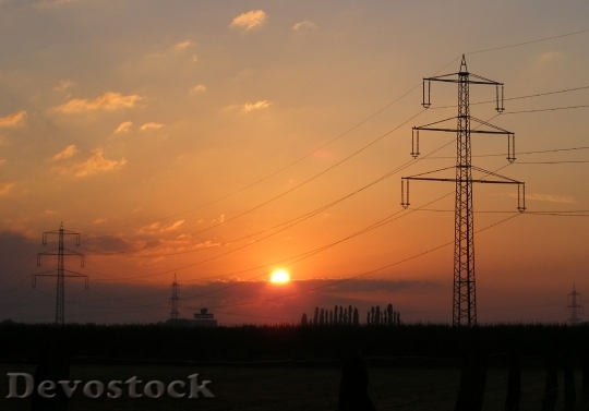 Devostock Sunset Field Strommast Sun