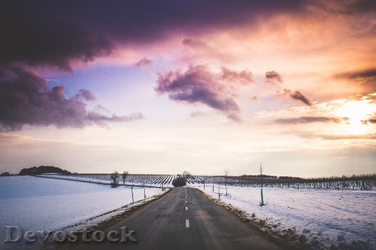 Devostock Sunset Horizon Winter Road