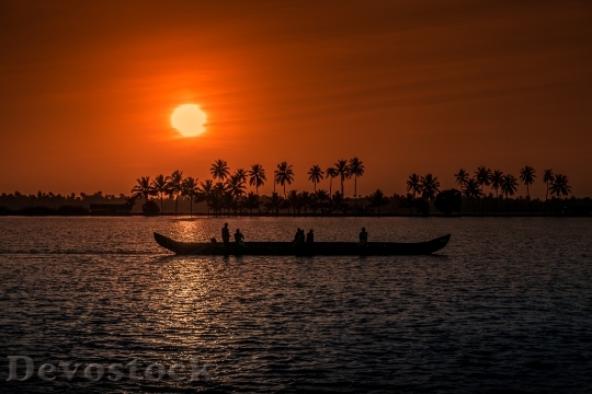 Devostock Sunset Kerala Aleppay Boat