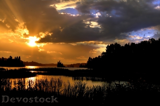 Devostock Sunset Lake Clouds Landscape