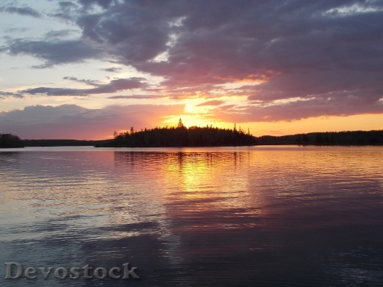 Devostock Sunset Lake Island Reflections