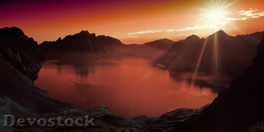 Devostock Sunset Lake Mountain Scenery
