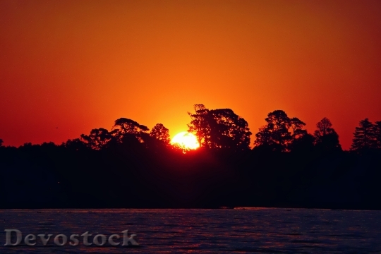 Devostock Sunset Lake Nature Silhouette