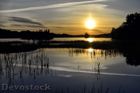 Devostock Sunset Landscape Lake Marsh