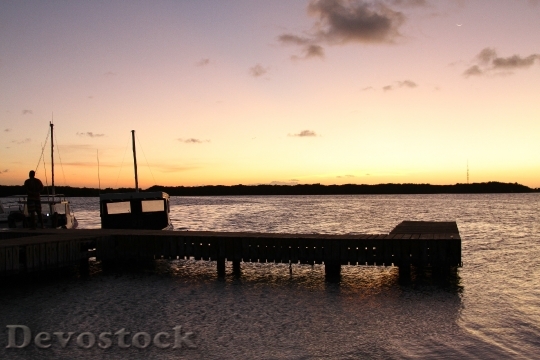 Devostock Sunset Landscape Lake Pier