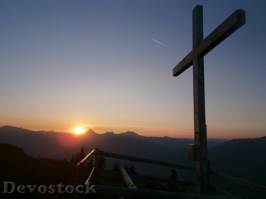 Devostock Sunset Mountains Summit Cross