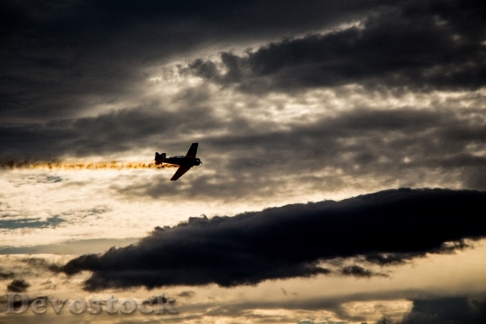 Devostock Sunset Silhouette Airplane Plane
