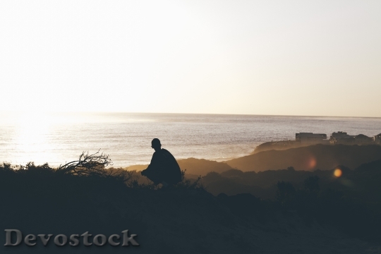Devostock Sunset Silhouette Coast People