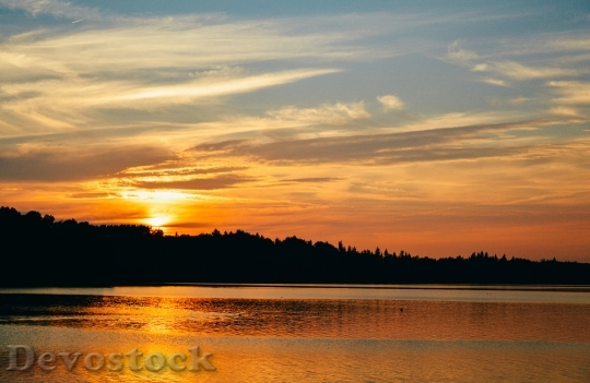 Devostock Sunset Sky Lake Nature