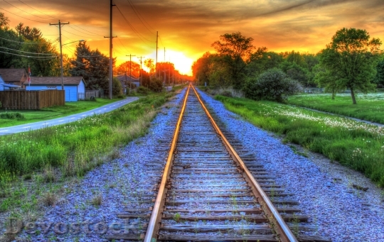 Devostock Tracks Railway Sunset Hdr
