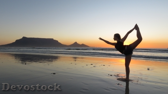 Devostock Yoga Girl Beach Sunset
