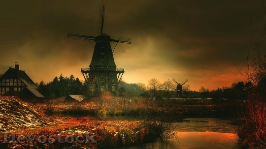 Devostock Dutch windmill in sunset