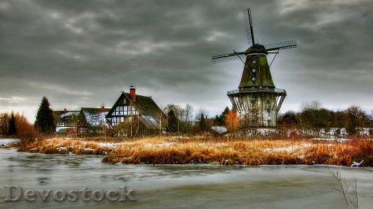 Devostock Dutch windmill in winter