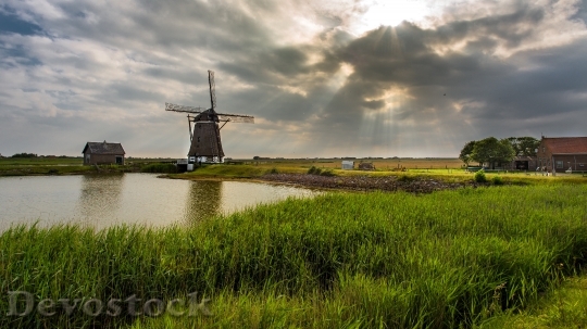 Devostock Dutch windmill nearby river