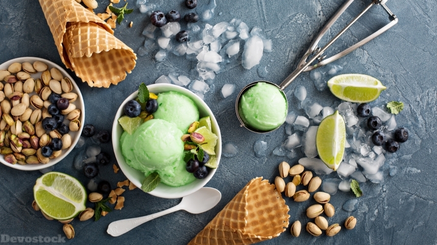 Devostock Ice cream in different colors and flavors.