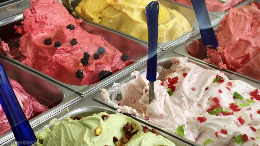 Devostock Ice cream in different colors and flavors.