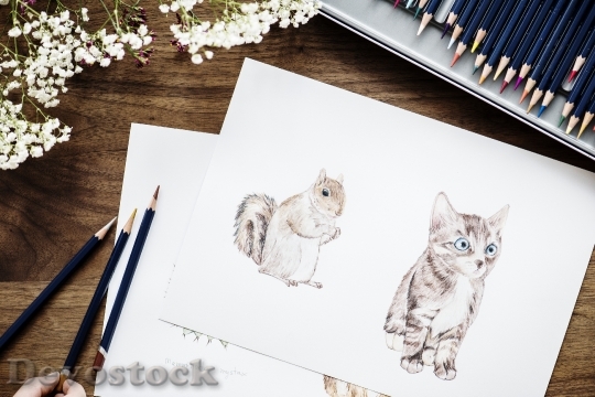 Devostock Illustrationist coloring adorable animals workspace concept
