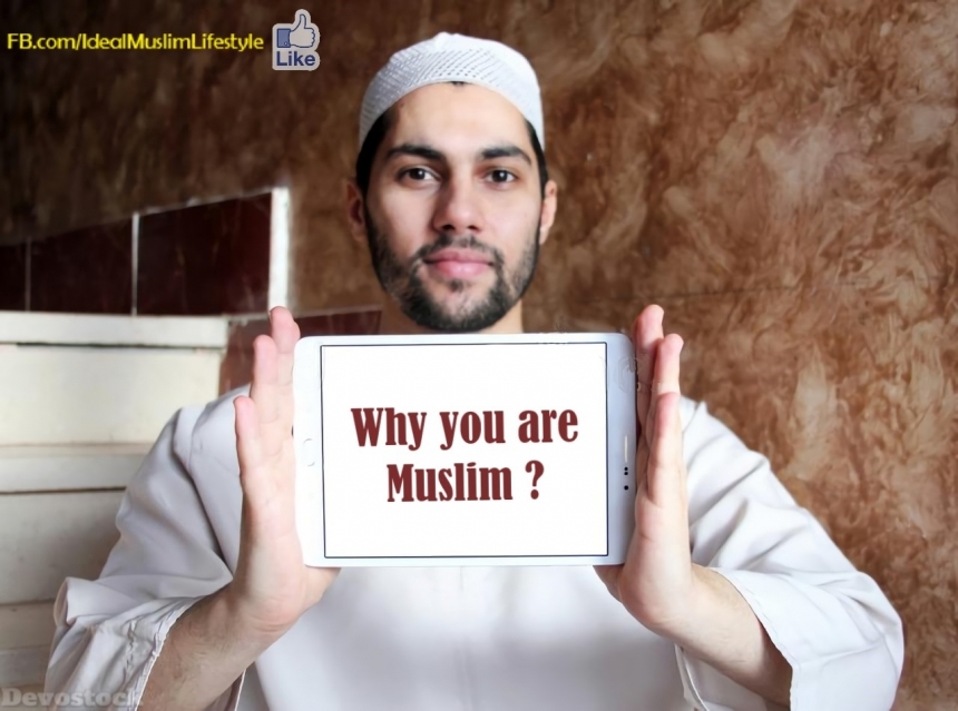 Devostock Muslim man asking a question 