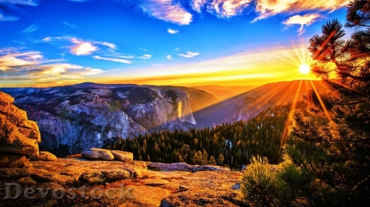 Devostock Sunrise At Mountains HD Desktop Background