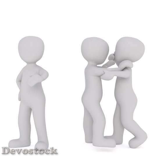 Devostock Two Faceless Cartoon Men Fighting While Third Are Standing Aside