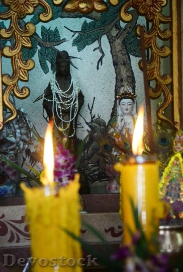 Devostock Buddhist Temple Candles Flame