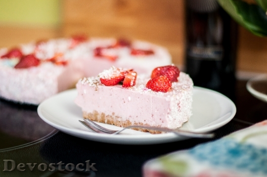 Devostock Cake Strawberry Piece Eating