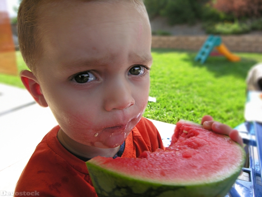Devostock Child Summer Watermelon Fruit