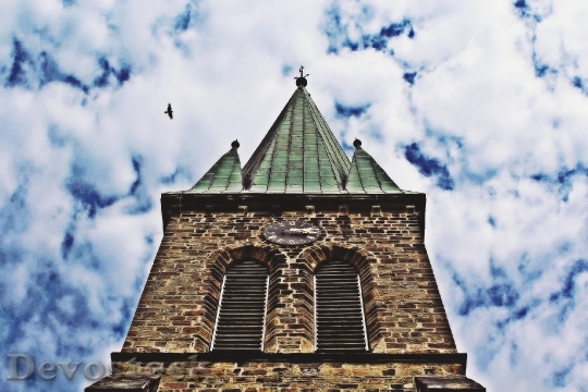 Devostock Church Clouds Sky Bird