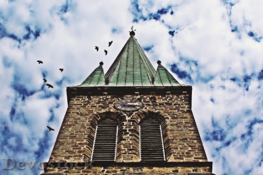 Devostock Church Clouds Sky Birds