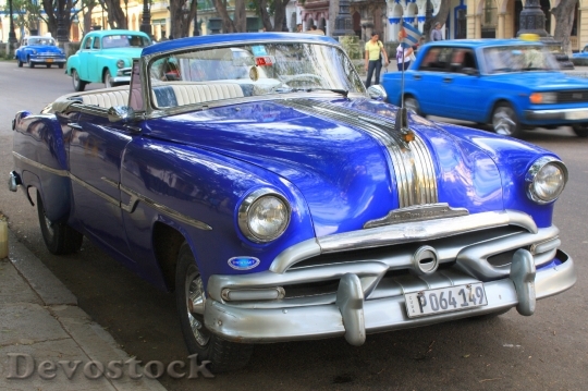 Devostock Cuba Car Blue American