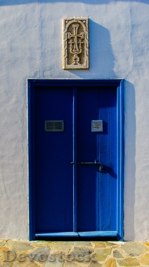 Devostock Door Wooden Blue Entrance