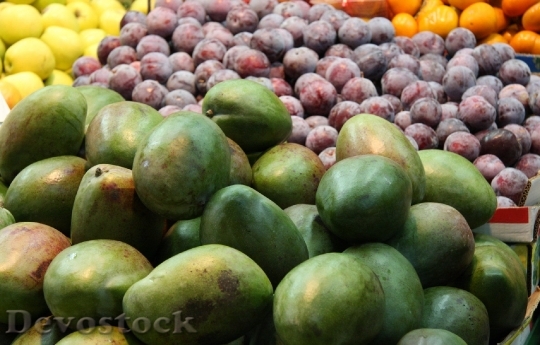 Devostock Fruits Mango Plums Orange