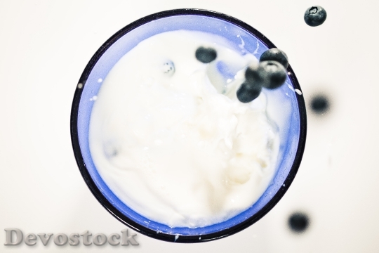 Devostock Glass Milk Blueberries Fruits