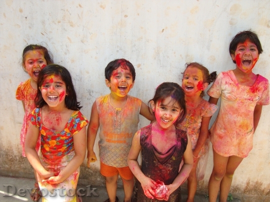 Devostock Holi India Children Color