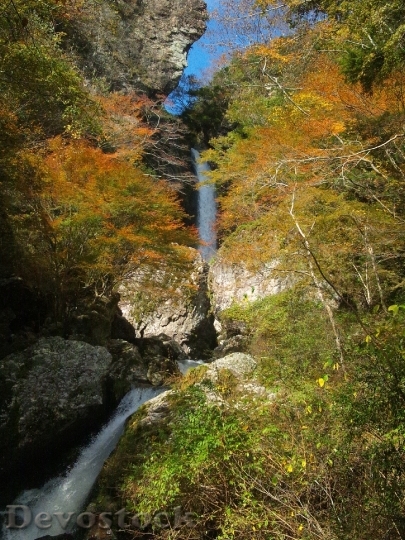 Devostock Japan Autumnal Leaves Waterfall