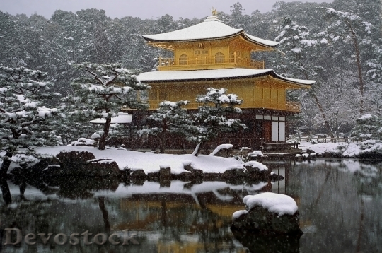 Devostock Japan Temple Snow Snowing